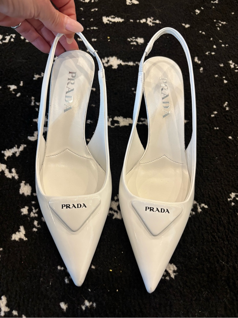 PRADA White Pointed Slingback Pumps with Logo Plaque - Picture 2 of 3